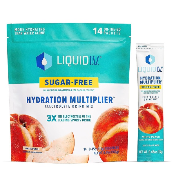 A square-format static ad highlighting the benefits of a sugar-free electrolyte drink mix using high-contrast branding and clear value propositions.